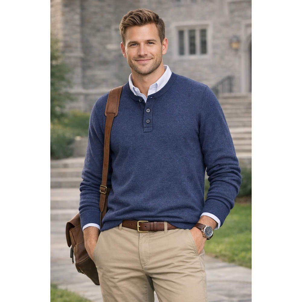 Old Navy Sweater Henley Mens L Tall Navy‎ Heather Minimalist Preppy